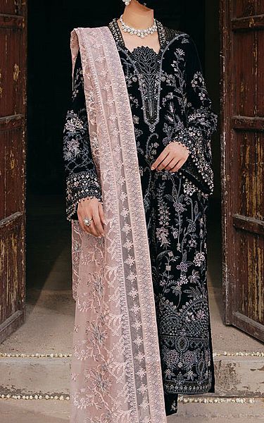 Flossie Black Velvet Suit | Pakistani Winter Dresses in USA- Image 1
