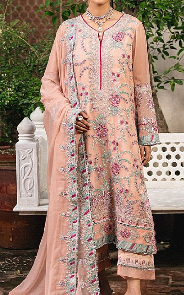 Freesia Peach Chiffon Suit | Pakistani Embroidered Chiffon Dresses USA- Image 1