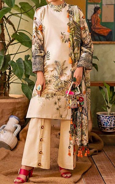 Gul Ahmed Ivory Lawn Suit | Pakistani Lawn Suits- Image 1