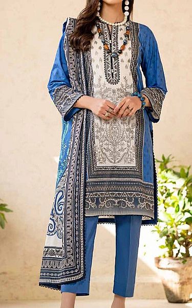Gul Ahmed Grey/Blue Lawn Suit | Pakistani Lawn Dress in USA- Image 1