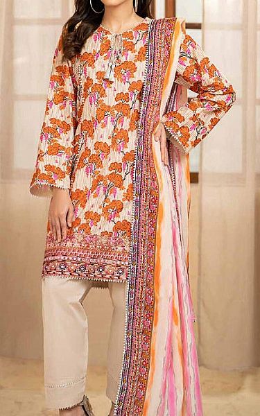 Gul Ahmed Ivory/Rust Lawn Suit | Pakistani Lawn Dress in USA- Image 1