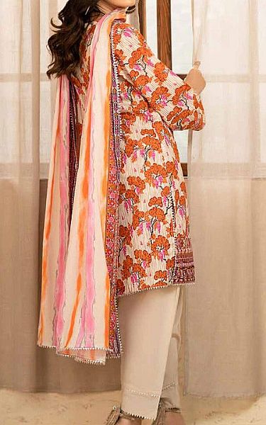 Gul Ahmed Ivory/Rust Lawn Suit | Pakistani Lawn Suits- Image 2