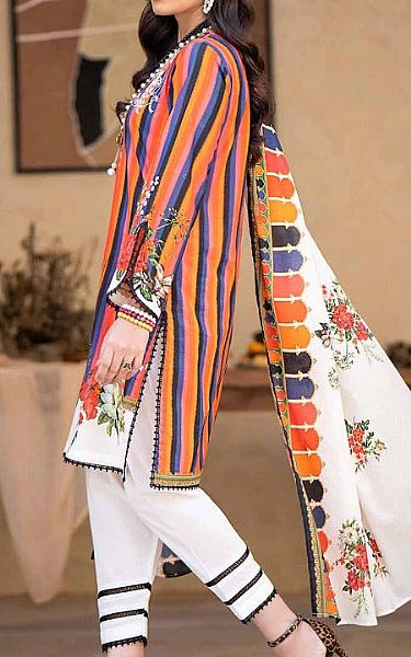 Gul Ahmed White/Rust Lawn Suit | Pakistani Lawn Suits- Image 2