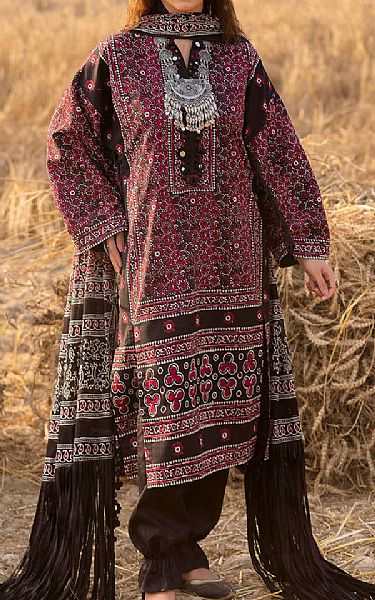 Gul Ahmed Maroon Lawn Suit | Pakistani Lawn Dress in USA- Image 1