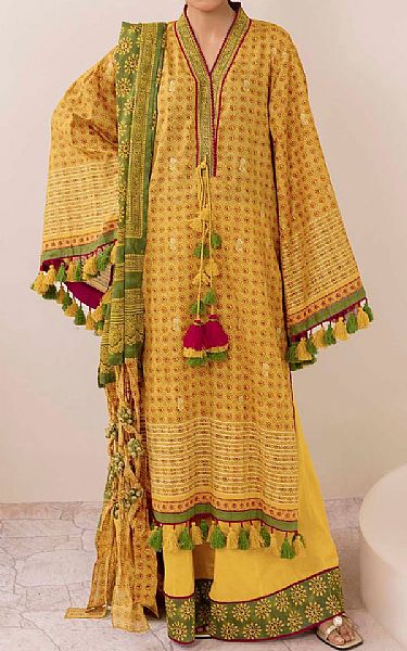 Gul Ahmed Sand Gold Lawn Suit | Pakistani Lawn Dress in USA- Image 1