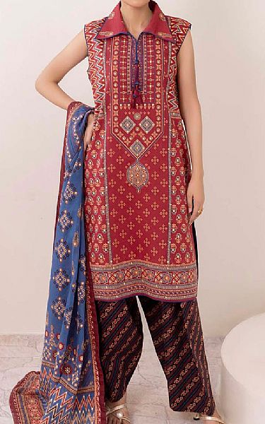 Gul Ahmed Red/Blue Lawn Suit | Pakistani Lawn Dress in USA- Image 1