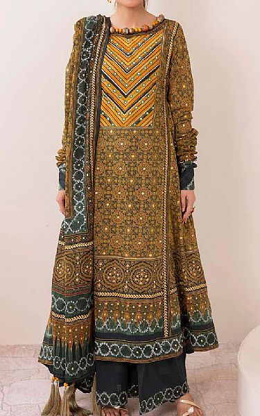 Gul Ahmed Olive Green Lawn Suit | Pakistani Lawn Dress in USA- Image 1