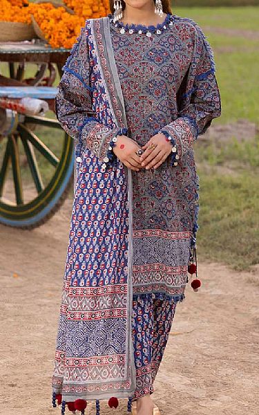 Gul Ahmed Grey/Blue Lawn Suit | Pakistani Lawn Dress in USA- Image 1