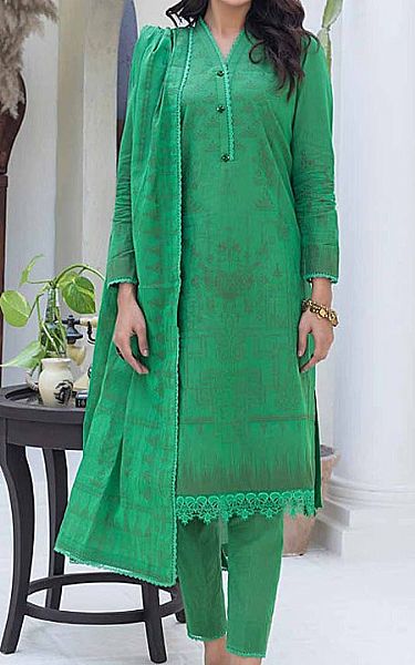 Gul Ahmed Green Jacquard Suit | Pakistani Lawn Suits- Image 1