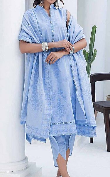Gul Ahmed Cornflower Blue Jacquard Suit | Pakistani Lawn Suits- Image 1