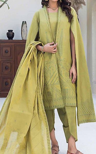 Gul Ahmed Olive Green Jacquard Suit | Pakistani Lawn Suits- Image 1