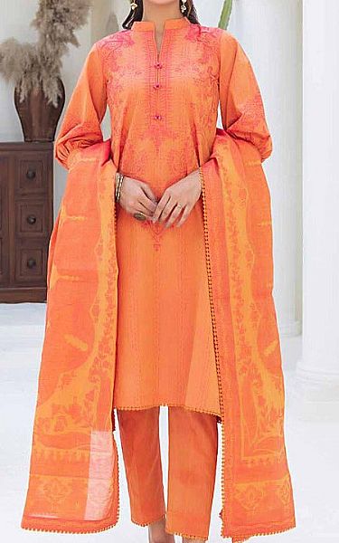 Gul Ahmed Orange Jacquard Suit | Pakistani Lawn Dress in USA- Image 1