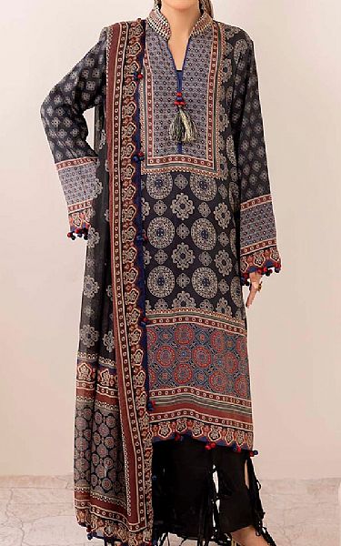 Gul Ahmed Charcoal Grey Raw Silk Suit | Pakistani Lawn Dress in USA- Image 1