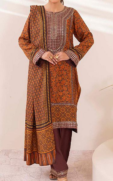 Gul Ahmed Orange Raw Silk Suit | Pakistani Lawn Dress in USA- Image 1