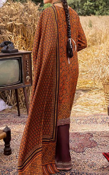 Gul Ahmed Orange Raw Silk Suit | Pakistani Lawn Dress in USA- Image 2