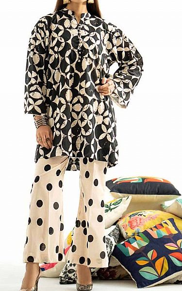 Gul Ahmed Off-white/Black Lawn Suit (2 Pcs) | Pakistani Lawn Dress in USA- Image 1