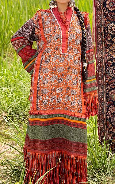 Gul Ahmed Orange Lawn Suit (2 Pcs) | Pakistani Lawn Dress in USA- Image 1