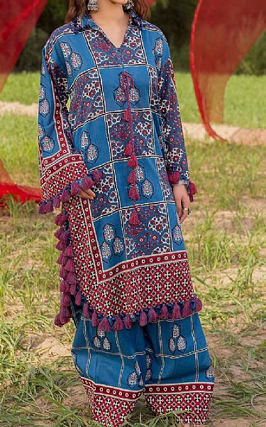 Gul Ahmed Denim Blue Lawn Suit (2 Pcs) | Pakistani Lawn Dress in USA- Image 1