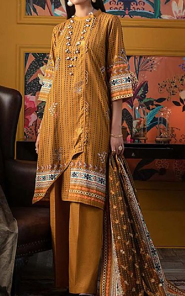 Gul Ahmed Mustard Khaddar Suit | Pakistani Dresses in USA- Image 1