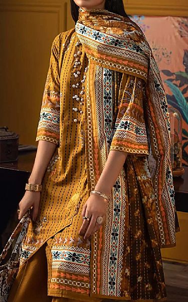 Gul Ahmed Mustard Khaddar Suit | Pakistani Dresses in USA- Image 2