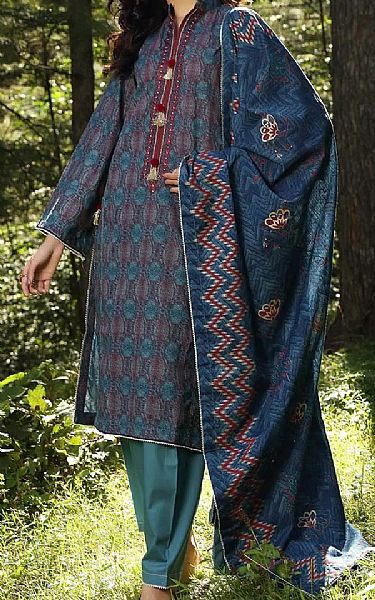 Gul Ahmed Navy Blue Khaddar Suit (2 Pcs) | Pakistani Dresses in USA- Image 1