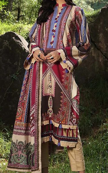 Gul Ahmed Lavender/Ivory Khaddar Suit (2 Pcs) | Pakistani Dresses in USA- Image 1
