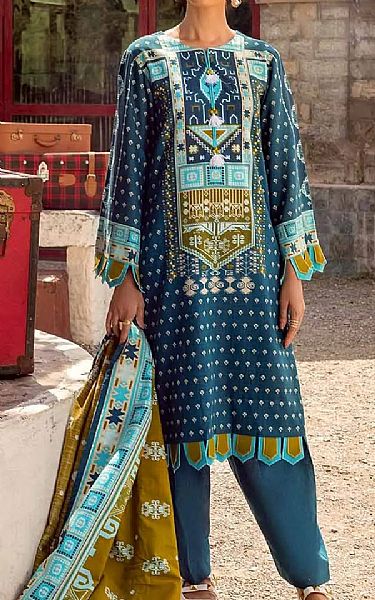Gul Ahmed Denim Blue Khaddar Suit | Pakistani Dresses in USA- Image 1
