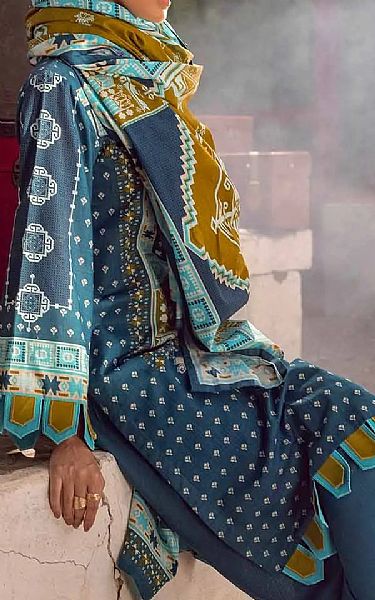 Gul Ahmed Denim Blue Khaddar Suit | Pakistani Dresses in USA- Image 2