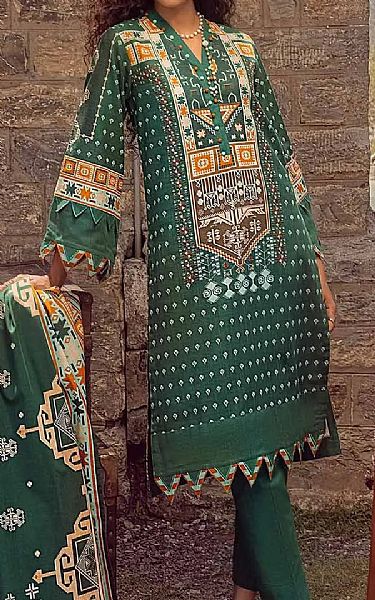 Gul Ahmed Forest Green Khaddar Suit | Pakistani Dresses in USA- Image 1