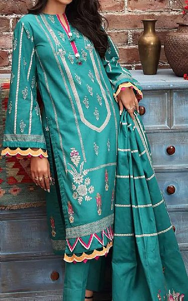 Gul Ahmed Teal Khaddar Suit | Pakistani Dresses in USA- Image 1