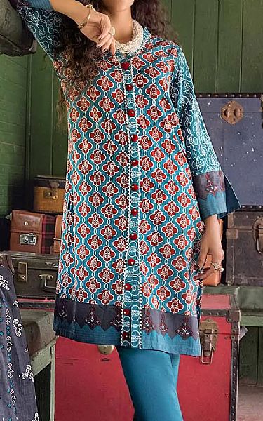 Gul Ahmed Dark Turquoise Khaddar Suit | Pakistani Dresses in USA- Image 1