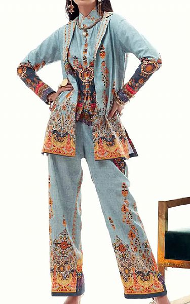 Gul Ahmed Sky Blue Corduroy Kurti | Pakistani Dresses in USA- Image 1