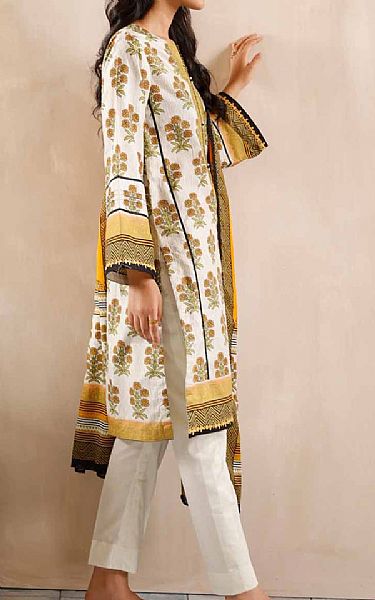 Gul Ahmed Ivory/Olive Cambric Suit | Pakistani Dresses in USA- Image 2