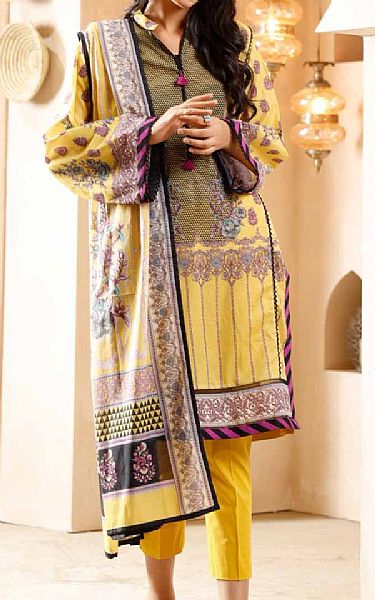 Gul Ahmed Light Golden Lawn Suit | Pakistani Dresses in USA- Image 1