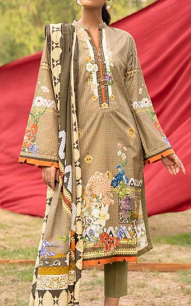 Gul Ahmed Olive Cambric Suit | Pakistani Dresses in USA- Image 1