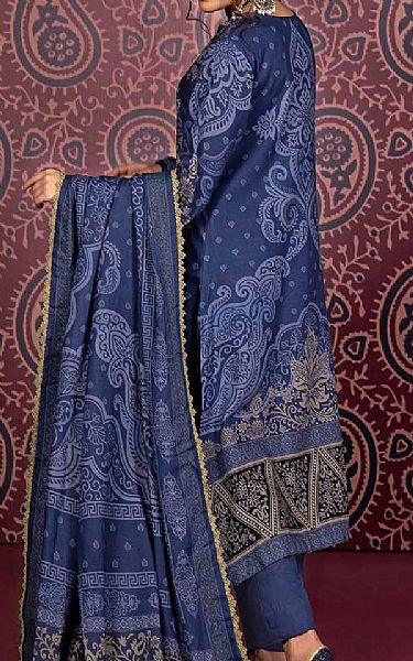 Gul Ahmed Royal Blue Linen Suit | Pakistani Winter Dresses- Image 2