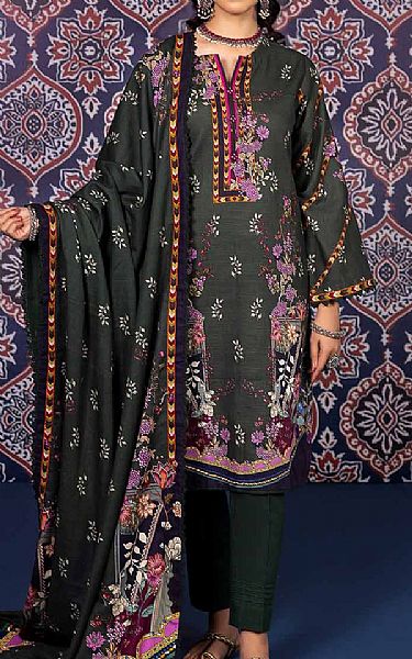 Gul Ahmed Hunter Green Khaddar Suit | Pakistani Winter Dresses- Image 1