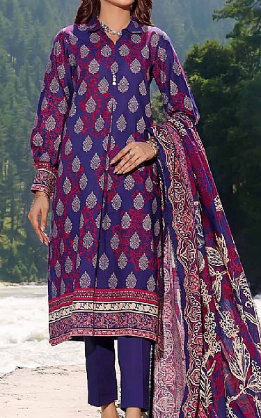 Gul Ahmed Blue Magenta Khaddar Suit | Pakistani Winter Dresses- Image 1