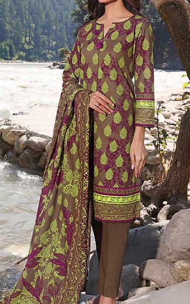 Gul Ahmed Olive Khaddar Suit | Pakistani Winter Dresses- Image 1