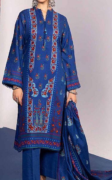Gul Ahmed Royal Blue Khaddar Suit | Pakistani Winter Dresses- Image 1