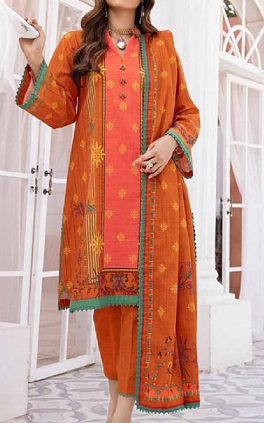 Gul Ahmed Orange/Pink Khaddar Suit | Pakistani Winter Dresses- Image 1