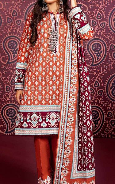 Gul Ahmed Rust Khaddar Suit | Pakistani Winter Dresses- Image 1