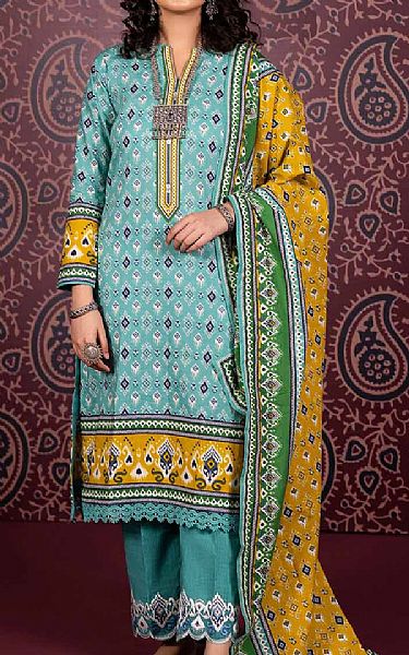 Gul Ahmed Dark Turquoise Khaddar Suit | Pakistani Winter Dresses- Image 1