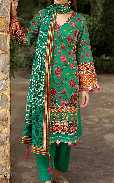 Gul Ahmed Emerald Green Khaddar Suit | Pakistani Winter Dresses in USA- Image 1