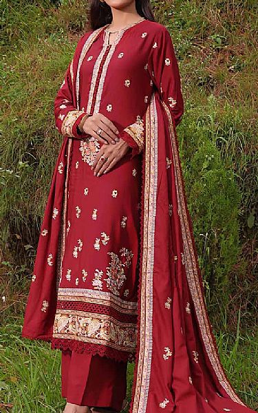 Gul Ahmed Burgundy Linen Suit | Pakistani Winter Dresses- Image 1