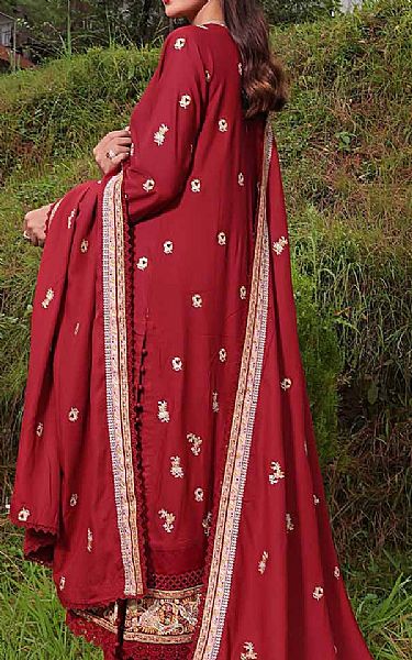 Gul Ahmed Burgundy Linen Suit | Pakistani Winter Dresses- Image 2
