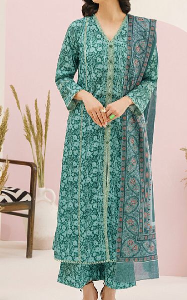 Garnet Sea Green Crepe Suit | Pakistani Winter Dresses- Image 1