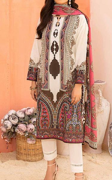 Gul Ahmed Off-white Cambric Suit | Pakistani Winter Dresses- Image 1