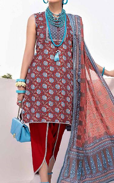 Gul Ahmed Red Lawn Suit | Pakistani Lawn Suits- Image 1