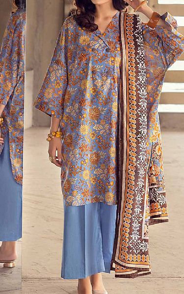 Gul Ahmed Cornflower Blue Cambric Suit | Pakistani Winter Dresses- Image 1